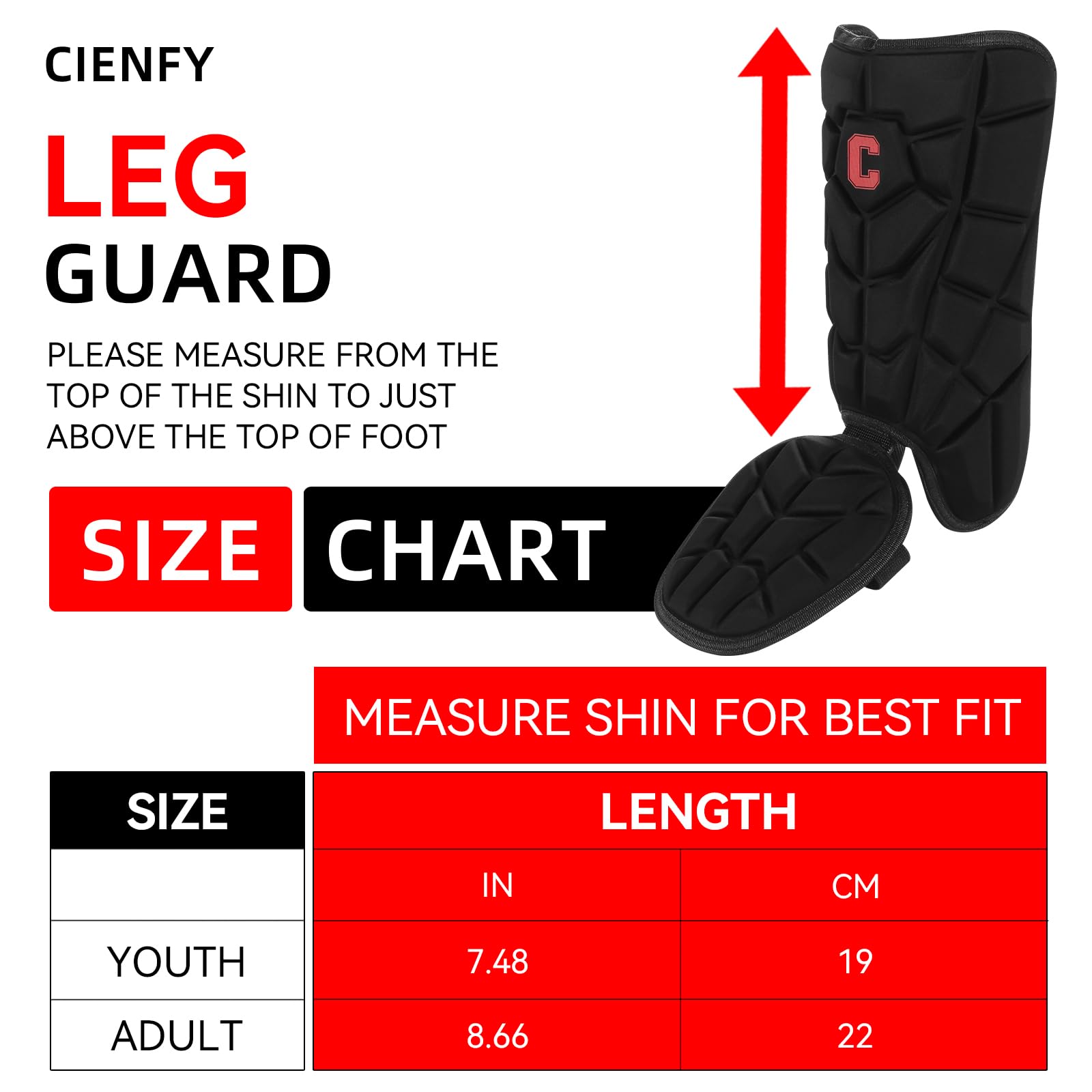Cienfy Batter’s Baseball Leg Guard with Adjustable Straps - for Youth and Adult (Black M)