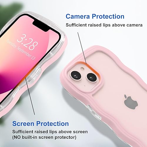 Miniatura 3 de Anuck Funda para iPhone 13 con borde ondulado, diseño trasero transparente, agarre antideslizante, forma de marco rizado, a prueba de golpes, TPU