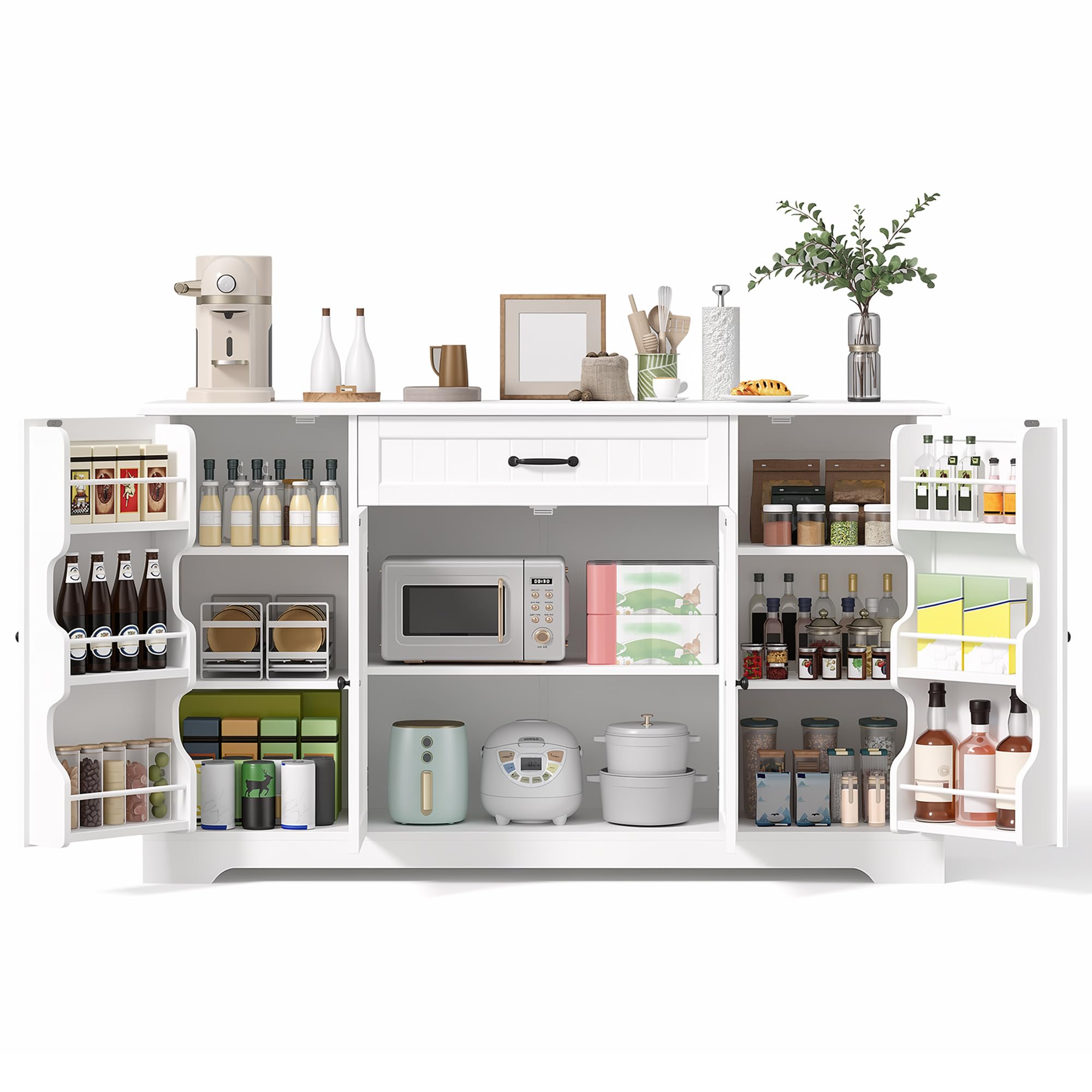 Xbro Sideboard, Küchenschrank mit Arbeitsplatte, Buffetschrank mit Schublade, 4 Türen und integrierten Türablagen, großer Stauraum, Wohnzimmerschrank für Küche und Esszimmer, Weiß