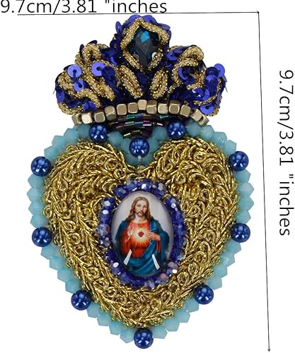 Miniatura 2 de Parches de imitación de diamantes de imitación de cruz con cuentas de corazón y borla, parches de ropa para bricolaje, Nuestra Señora, costura,