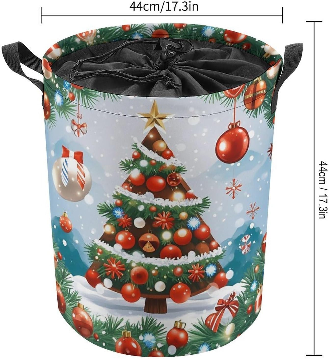 Red Christmas Tree Laundry Bag Large Collapsible Laundry Baskets Freestanding Waterproof Clothes Hamper with Handles & Drawstring for Laundry Room Bedroom Bathroom