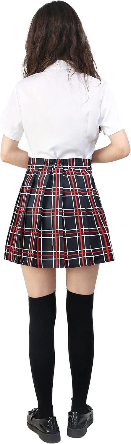 PROCOS Women Japanese Uniform Outfit US Size Costume with Plaid Bow Tie Socks 5 PCS - Image 4