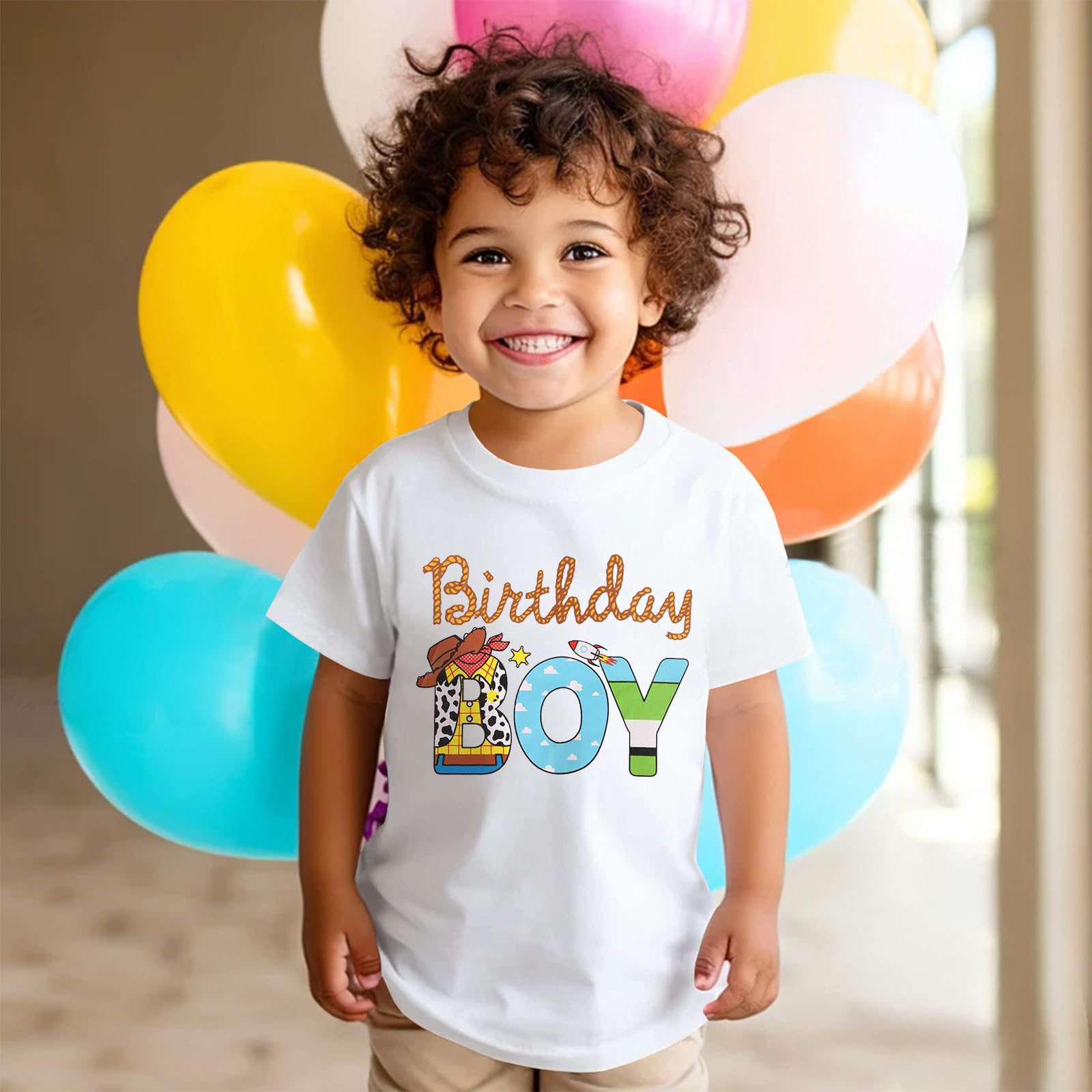 T-shirt d'anniversaire pour garçon de 1 à 6 ans - T-shirt mignon imprimé de dessin animé - T-shirt d'été à manches courtes en coton - Vêtements pour enfants - Tenue de fête d'anniversaire pour bébé