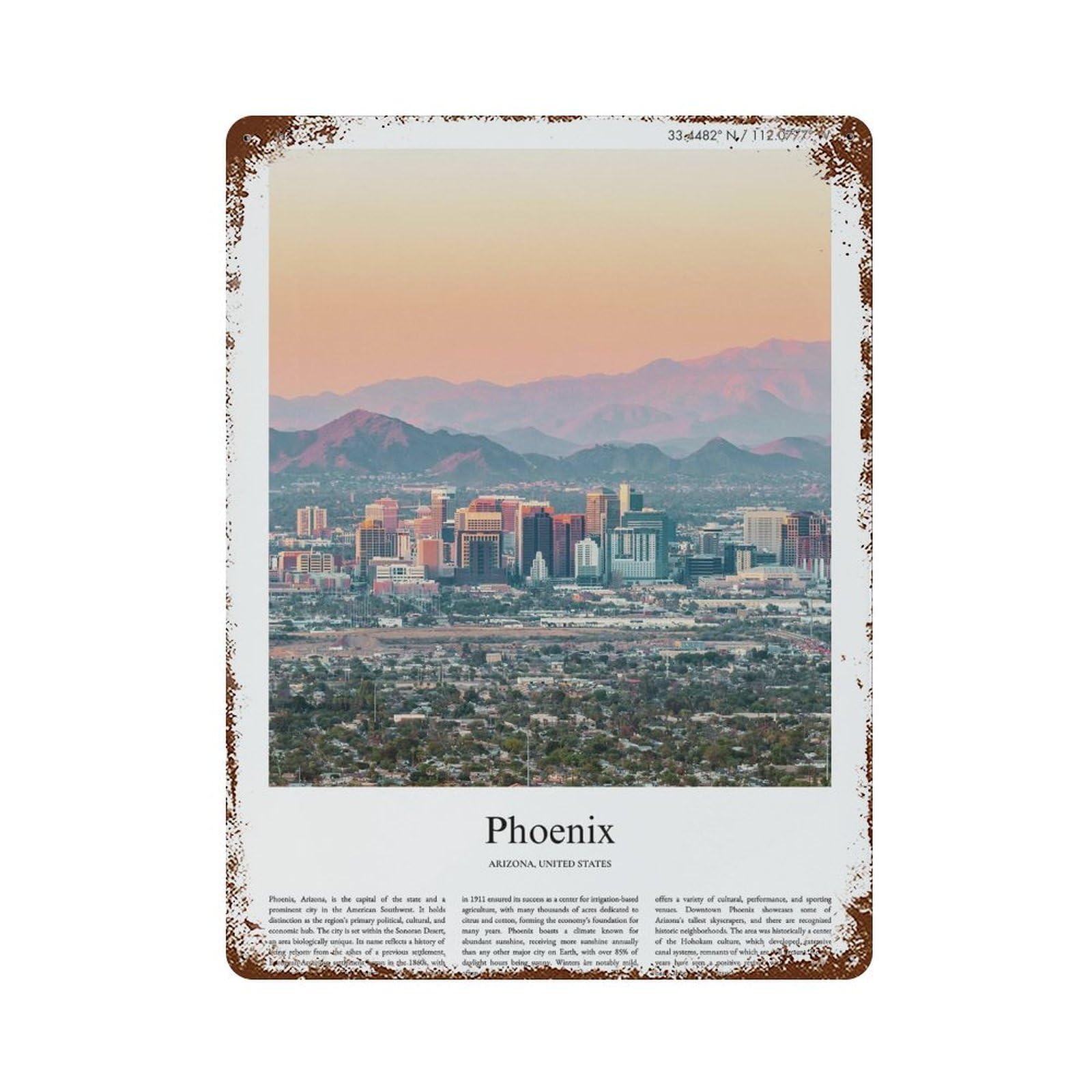 xiaoxiaoshen Phoenix Arizona, United States, USA City Scenery Wall Decor Art Metal Tin Poster Modern Home Decor Art Home Bar Shop Decorations Vintage Sign 40x30cm