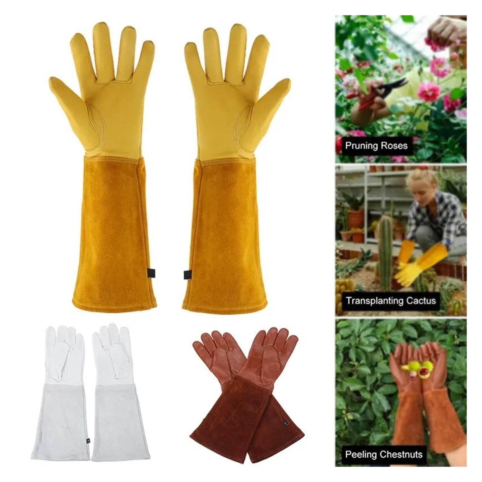 1 Paar Heavy Duty Gartenarbeit Rose Rebschnitt Gauntlet Handschuhe Thorn Proof Langarm Arbeit Schweißen Garten Dropshipping Starker Griff(Brown,S)