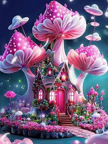 JLHATLSQ Kits de pintura de diamante de hongos para adultos, arte de diamantes de mariposa 5D para bricolaje, pintura de diamantes de cristal,