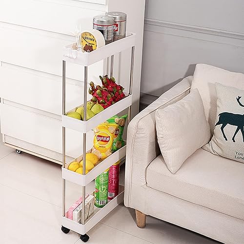 Miniatura 3 de Carrito de almacenamiento delgado y rodante, organizador de 4 niveles, estantería móvil, carrito utilitario, estante de torre para cocina,