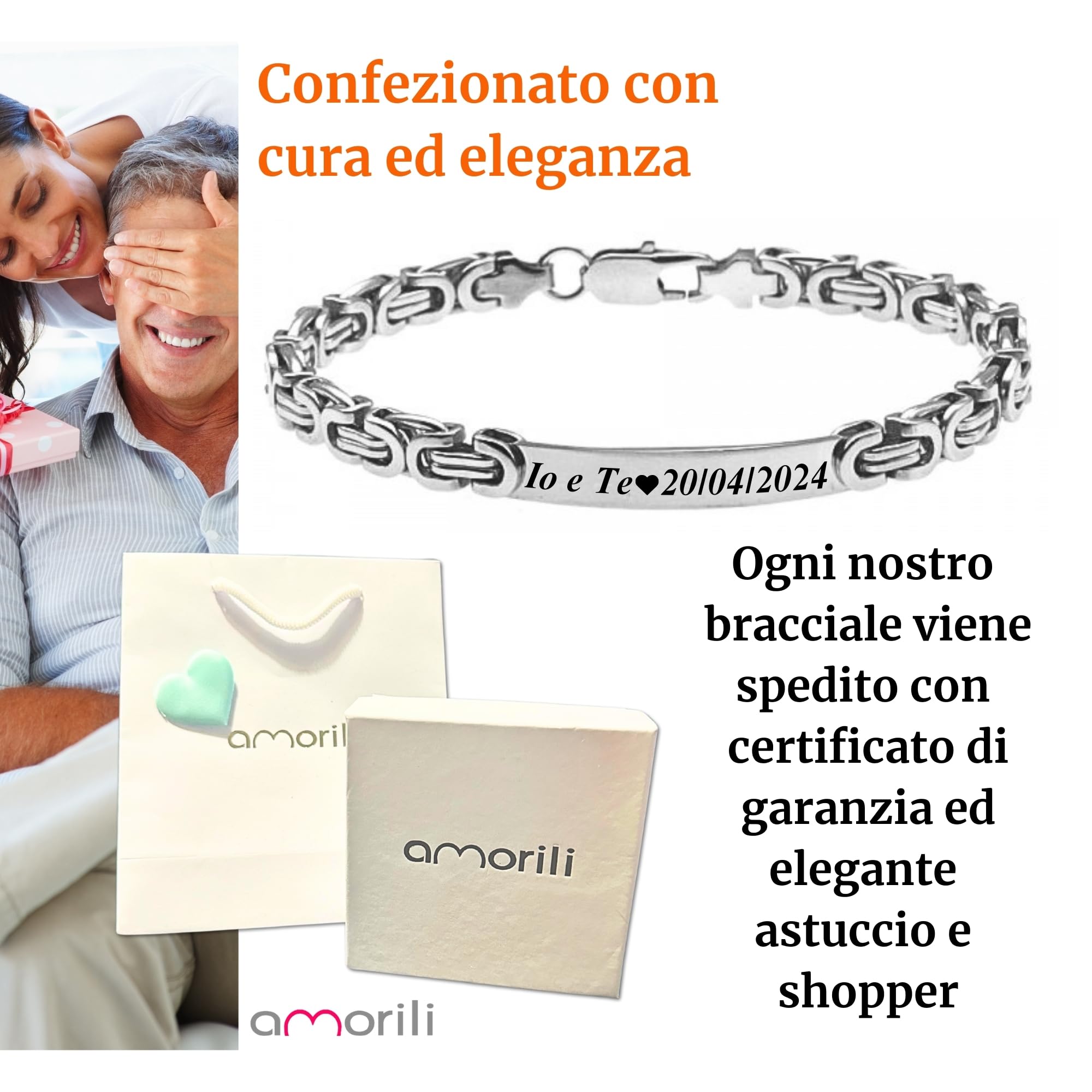 Bracciale Uomo Personalizzato con Incisione Acciaio Inox Catena Bizantina – Braccialetto Elegante con Nome Data Dedica – Design Intrecciato Regolabile – Idea Regalo Uomobcc2345