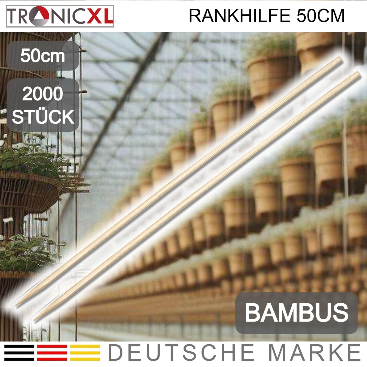 TronicXL 2000x Bambus Grower Grow Pflanzstäbe Rankhilfe Holz Rankstäbe Pflanzen Anzucht Aufzucht Stecklinge für Growbox Zelt Schrank Box Keimen Sämlinge Zubehör