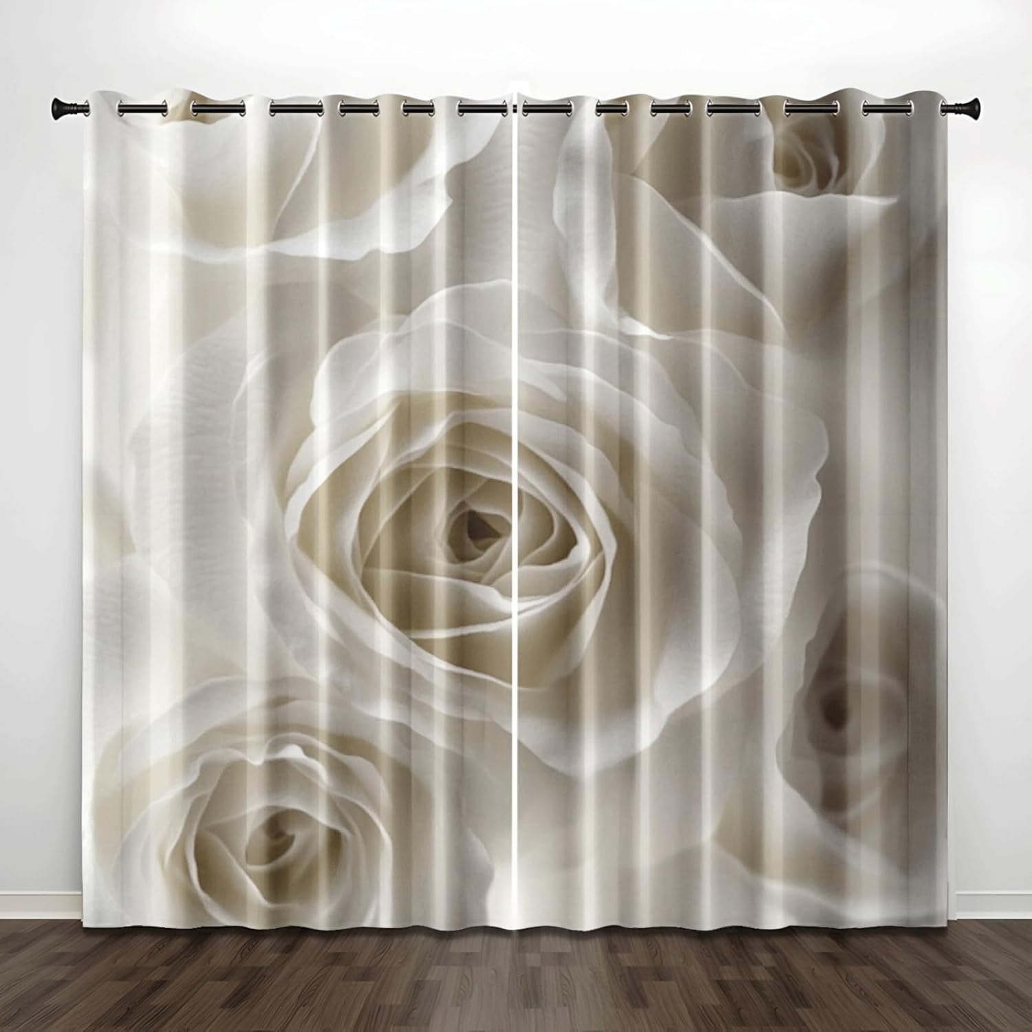 Blackout Curtains Grey Beige Flower Living Room for Bedroom Polyester Washable Thermal Insulated Noise Reducing with Eyelets Door Curtain 2 Panels 2x85x200 cm(2 x 29.53 x 65.35 inch)