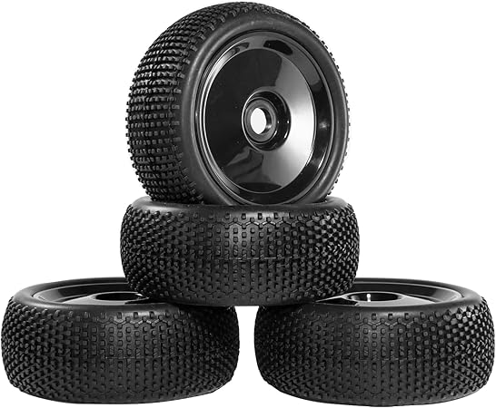 RC Station 17mm hex RC Wheels and Tires for Arrma Typhon Talion 6S 3S Team Losi 8Ight 1/8 RC Buggy Tires and Wheels Pre-glued Black 4PCS
