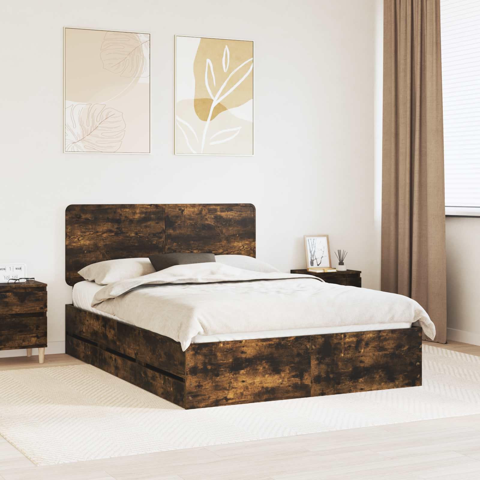 vidaXL Ramka łóżka Dąb wędzony 160 x 200 cm Drewno inżynieryjne