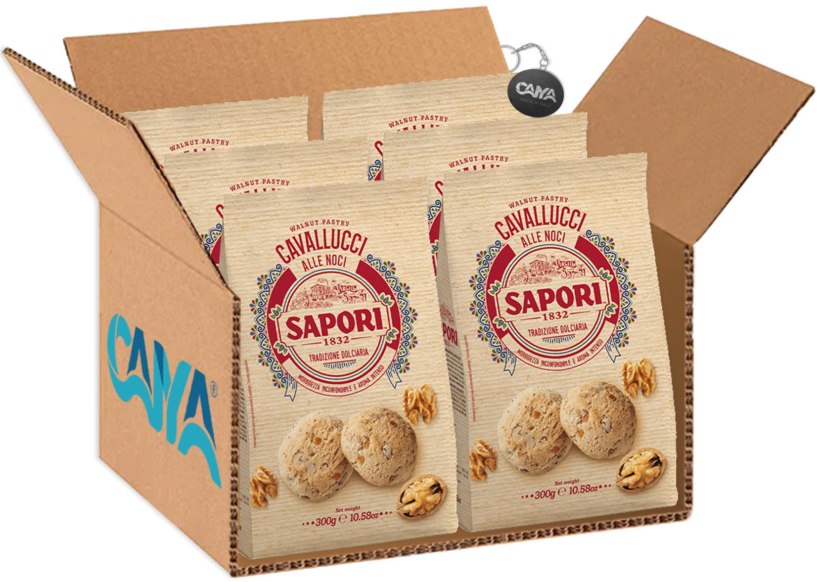 Sapori Cavallucci alle Noci Dolcetti con Frutta Candita, noci, spezie e miele 300g [CAIYA® BOX da 6 Confezioni]