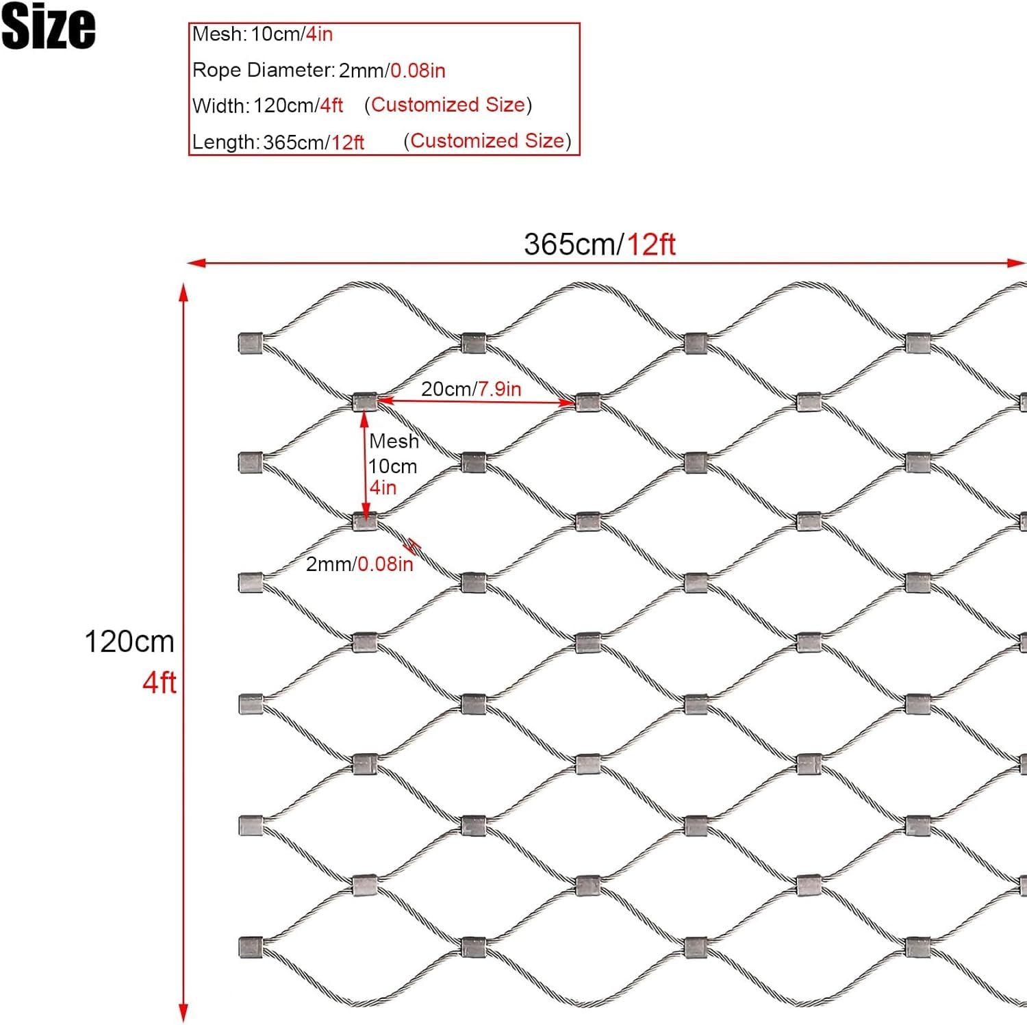 Red de Cuerda Acero Inoxidable 304 | Plata 100-180x100-1000 cm Cercado for aves de corral: Jardín Balcón