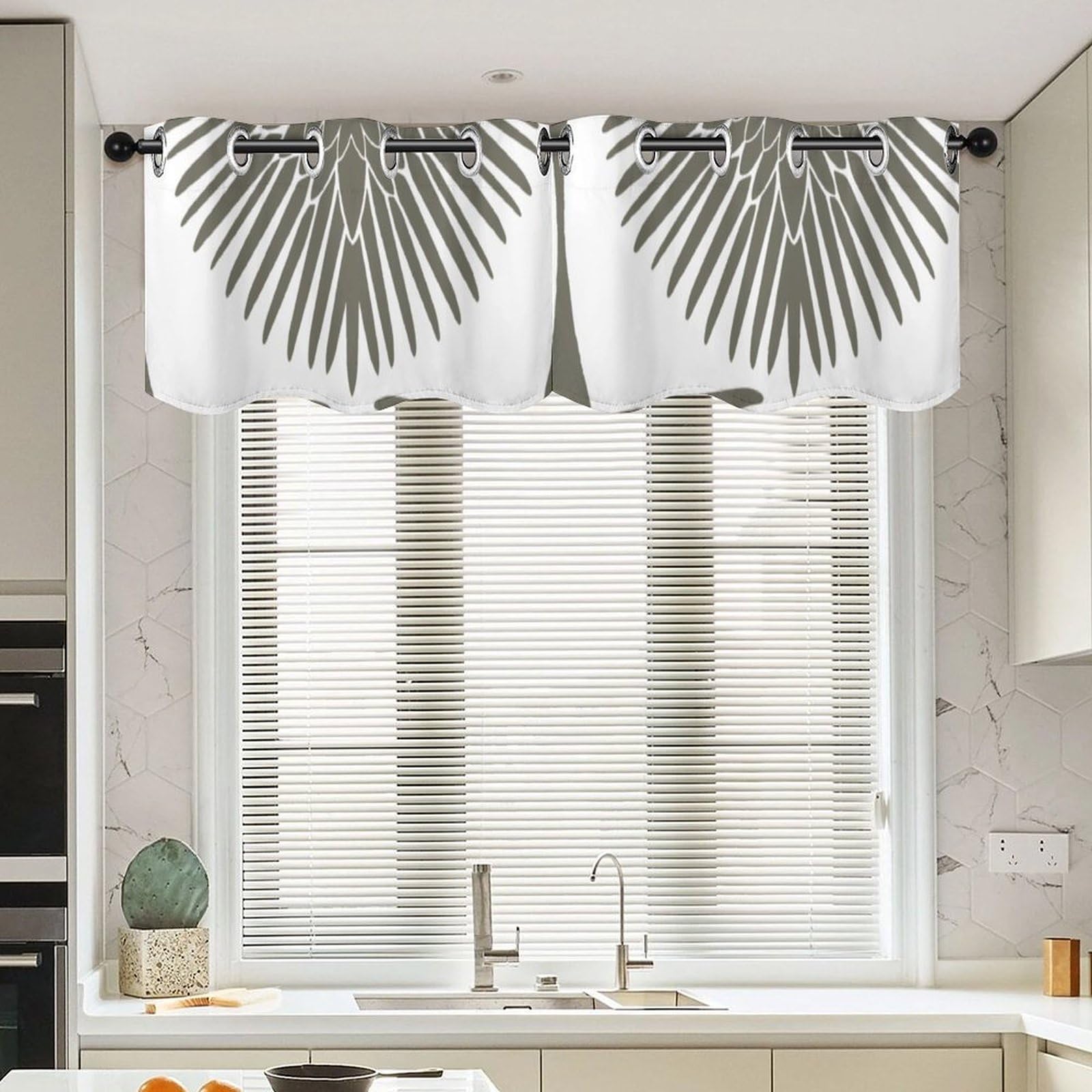 Cantonnière style asiatique lot de 2 rideaux ethniques cygne gris pour cuisine chic 132x45 cm