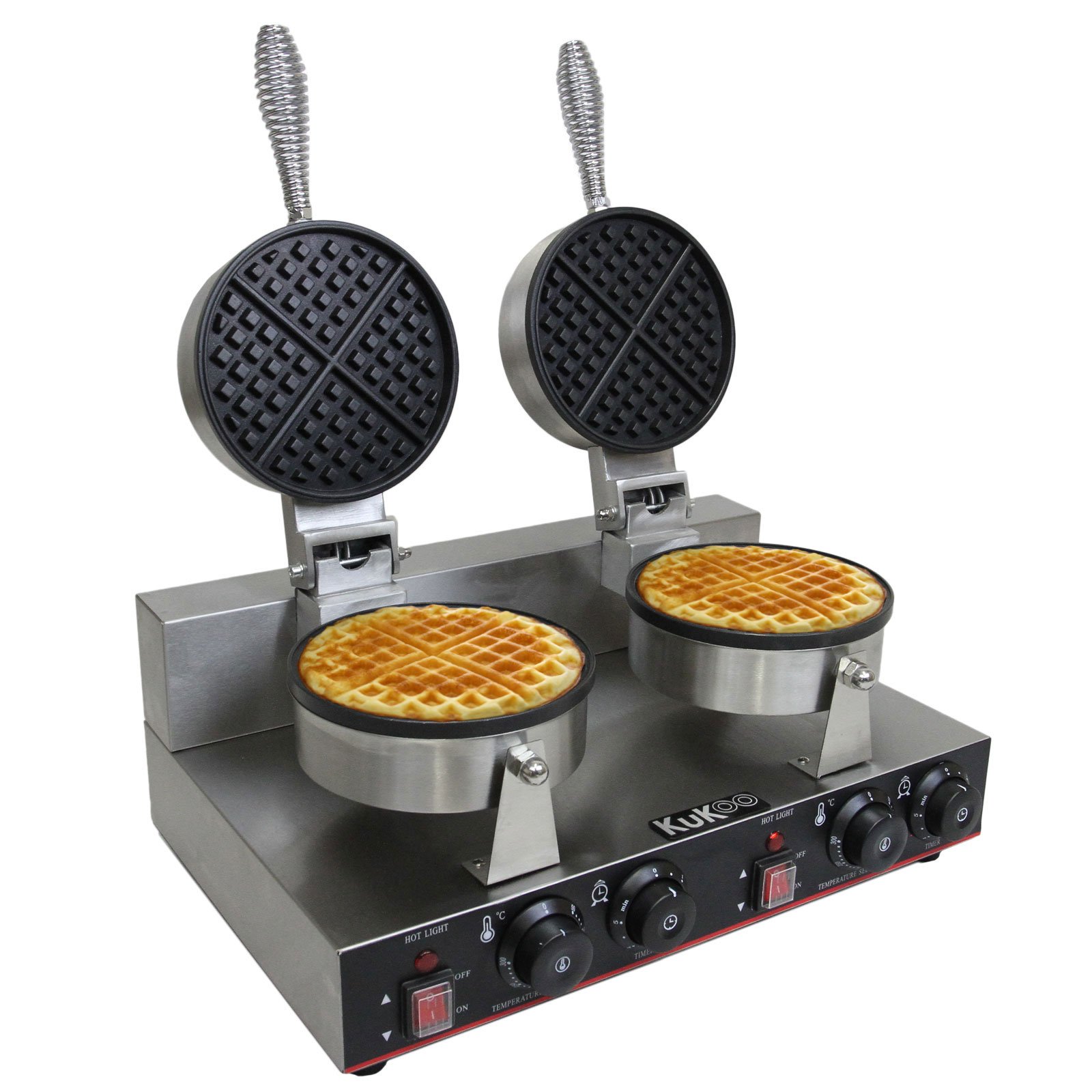 KuKoo Waflera Gofrera Doble Eléctrica 1000W de Acero Inoxidable, Aluminio y Plancha PTFE Waflera Gofres Waffle Maker Máquina de Hacer Waffles Wafflera Doble con Control Temperatura Automático