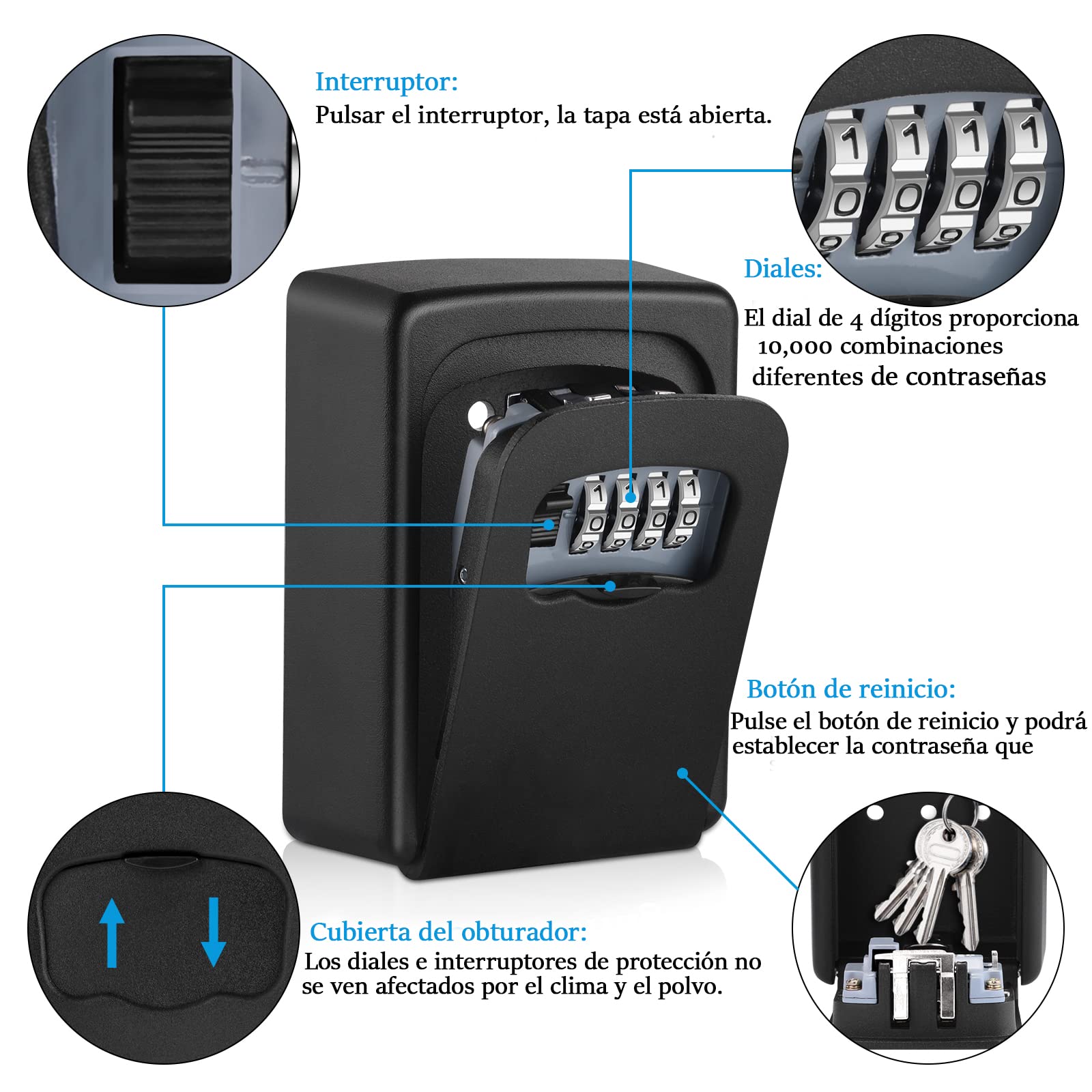 Nestling Caja Fuerte de Llaves Exterior, Montada en la Pared, Caja de Seguridad con Codigo Impermeable para Guardar de Forma Segura Llaves de Coche y Tarjetas de Crédito