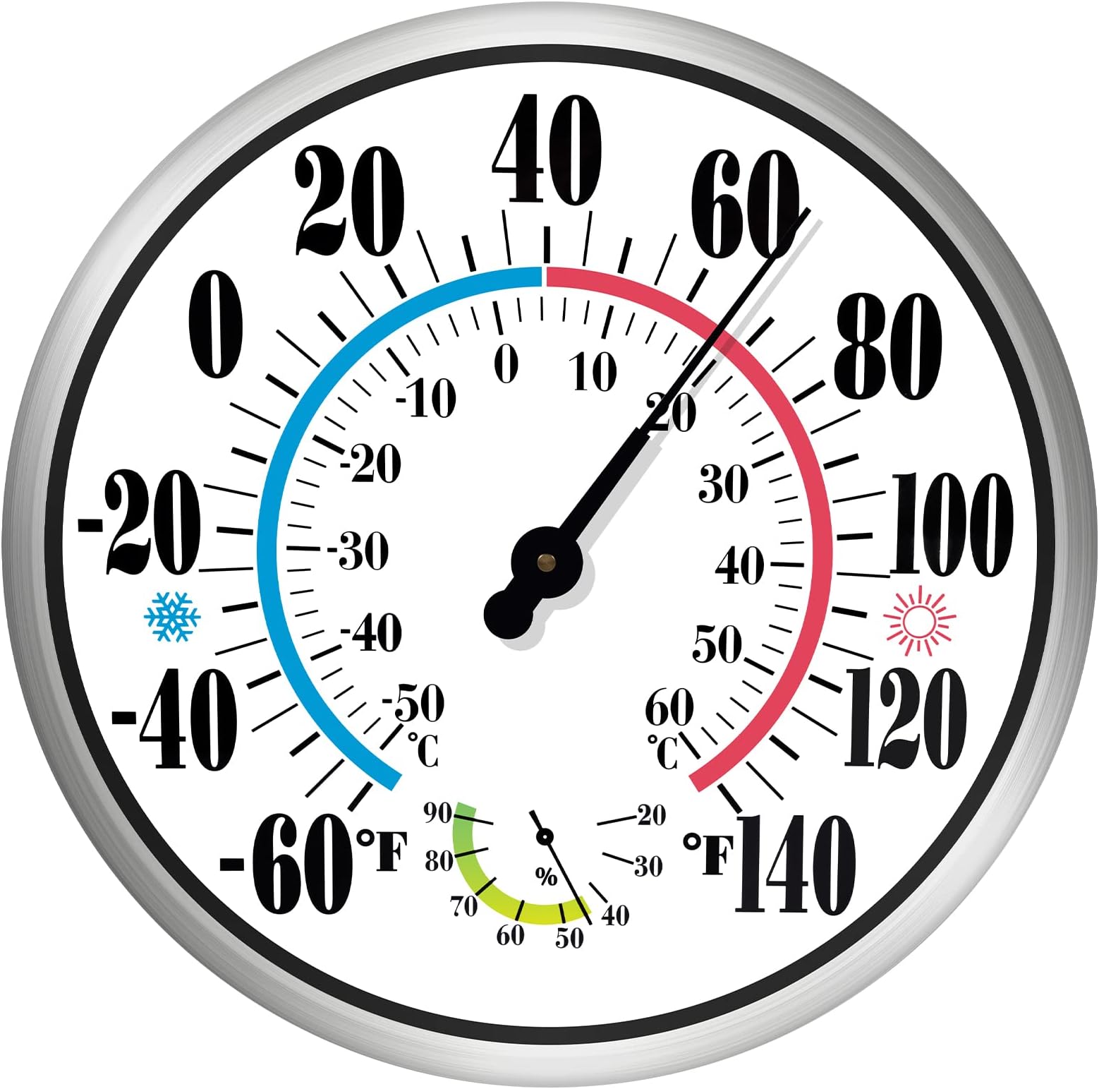 12'' Indoor Outdoor Thermometer Hygrometer - Premium Steel Outdoor Thermometer Large Numbers, Hanging Wall Thermometer Hygrometer for Home, Garden, Patio (No Battery Required)