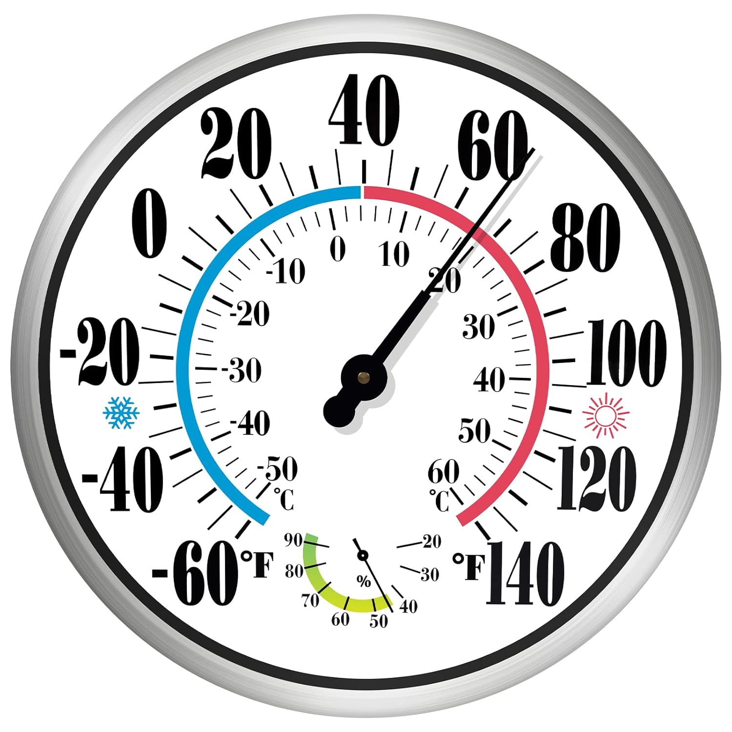 12'' Indoor Outdoor Thermometer Large Numbers, Hanging Decorative Wall Thermometer with Stainless Steel Enclosure, No Battery Needed Weather Thermometers for Patio, Home, Garden Decoration (Bronze)
