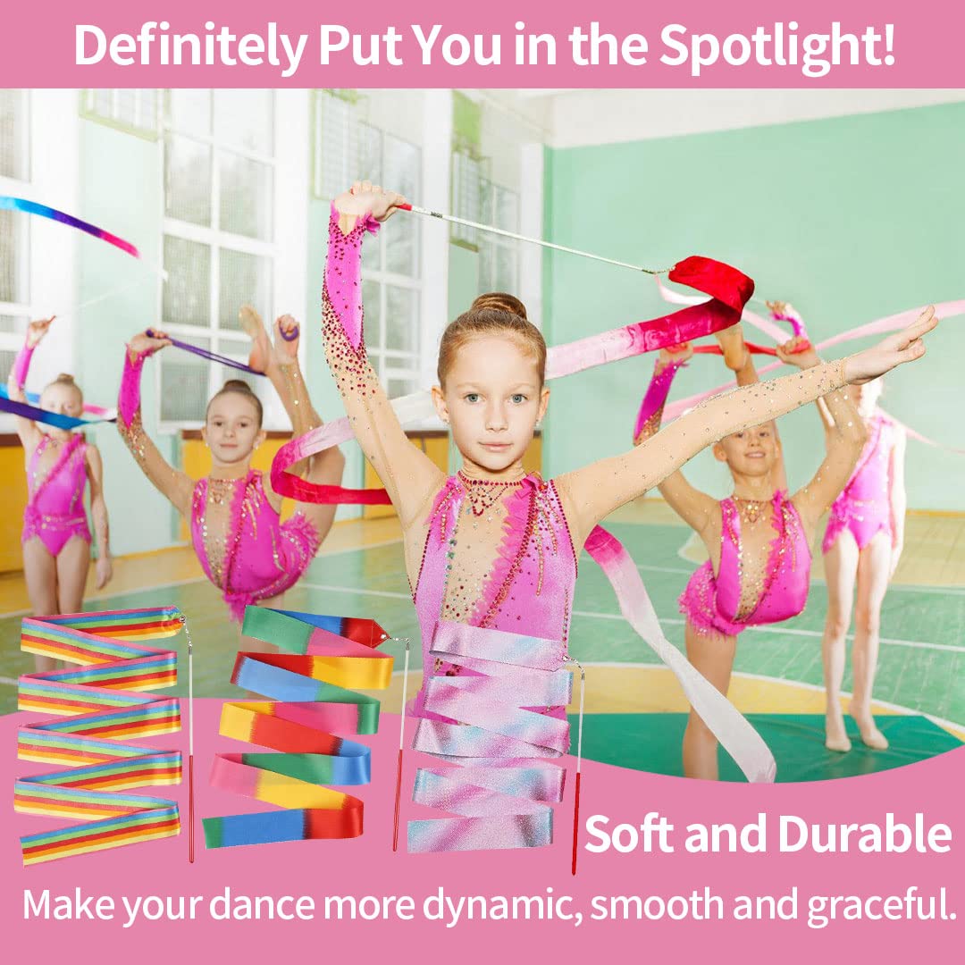 Image secondaire de Suitedget 3 Pièces Bâtons De Ruban Grs Enfant De Danse Gymnastique Enfant Couleurs Rêveuses Adaptées à La Gymnastique De Danse A