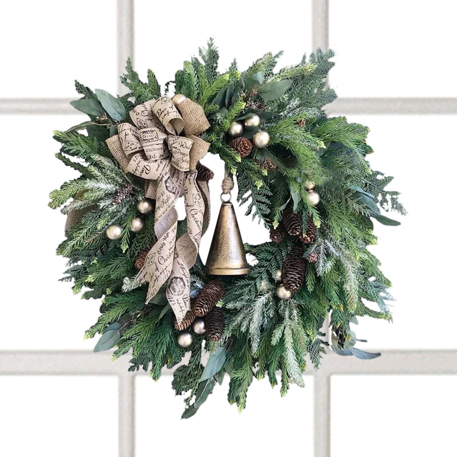 Couronne de Noël pour Porte d'Entrée Élégante aux Pommes de Pin et Baies Royales