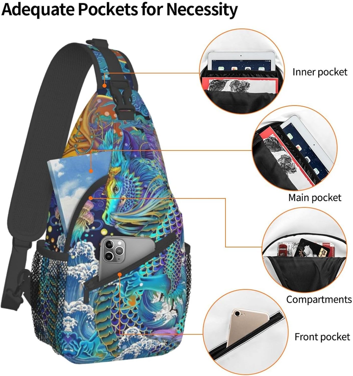 Cool Chinese Dragon Sling Bag,Casual Crossbody Backpack Shoulder Chest Bag for Women Men Travel Hiking Daypack - Image 4