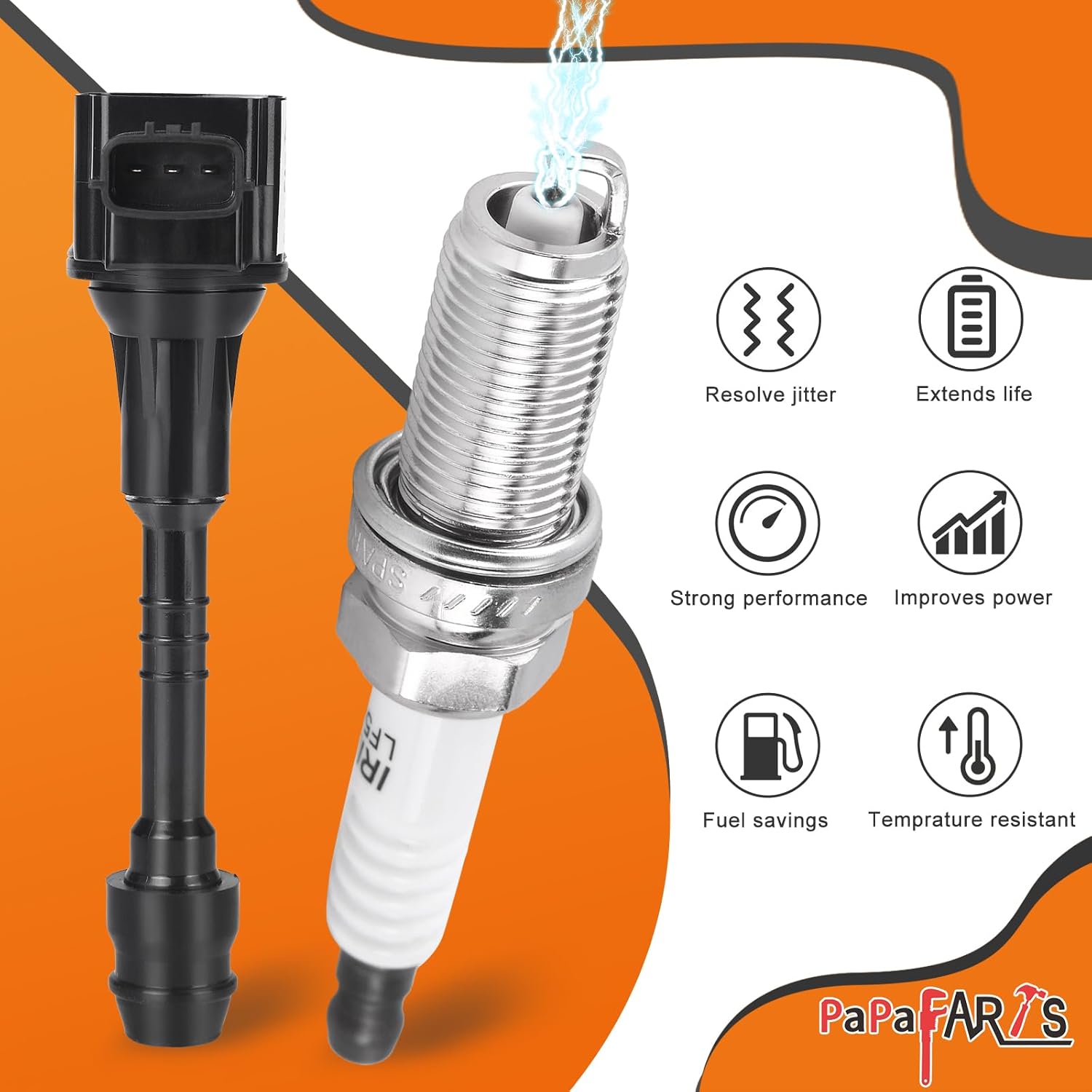 PAPAPARTS Ignition Coil Pack UF351 and Iridium Spark Plugs Compatible with Nissan Sentra 2002 2003 2004 2005 2006 1.8L L4 Set of 4 Coil Pack Replaces# 224486N015 22448-6N011