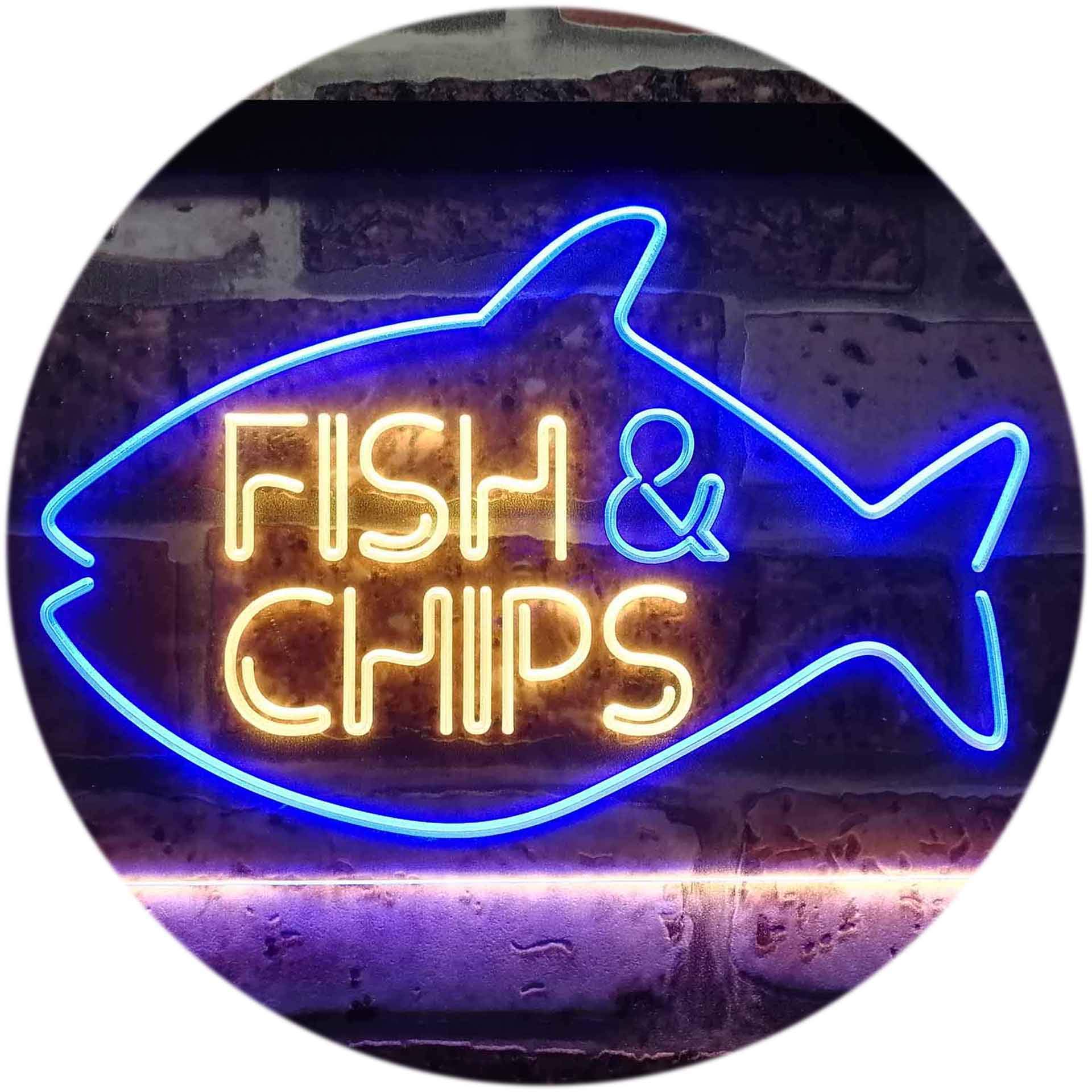 ADVPRO Fish & Chips Fast Food Open Display Dual Color LED Neon Sign Blue & Yellow 600 x 400mm st6s64-i3155-by