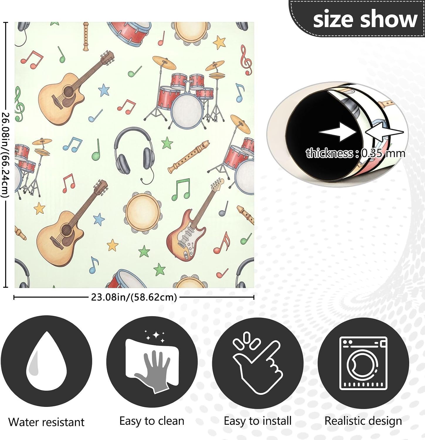 QUGRL Music Instruments Notes Pattern Dishwasher Magnet Cover Front Door Decorative Refrigerator Covers Magnetic Sheet Sticker Wash Machine Fridge Panel Decal for Kitchen Appliance 23x26 in
