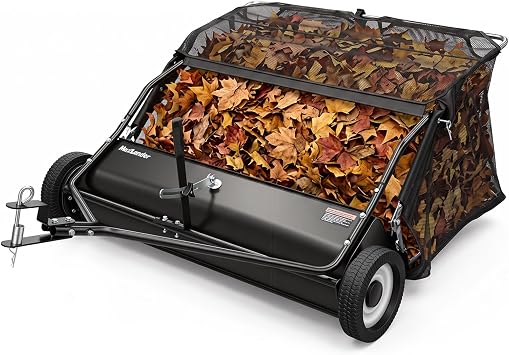 MAXLANDER 42-Inch Tow Behind Lawn Sweeper, 12 Cu.Ft. Hopper Grass & Leaf Collector, Pull Behind Yard Sweeper with Adjustable Brush Height, Dumping Rope & Universal Hitch for Lawn Tractor