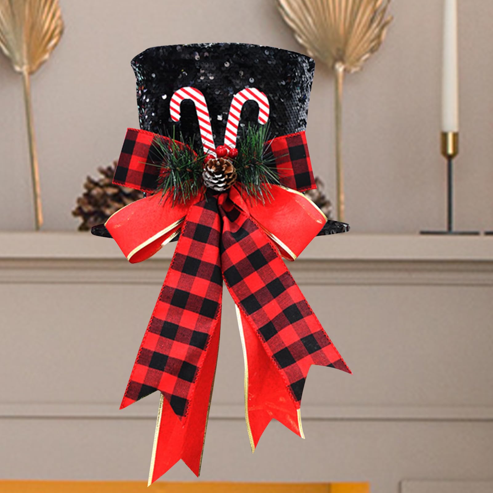 Étoile De Sapin Ornement En Tissu Avec Nœud À Paillettes | Cime D'Arbre En Forme De Chapeau Pour les Vacances d'Hiver les Fêtes le Salon la Chambre la Chambre pour Enfant