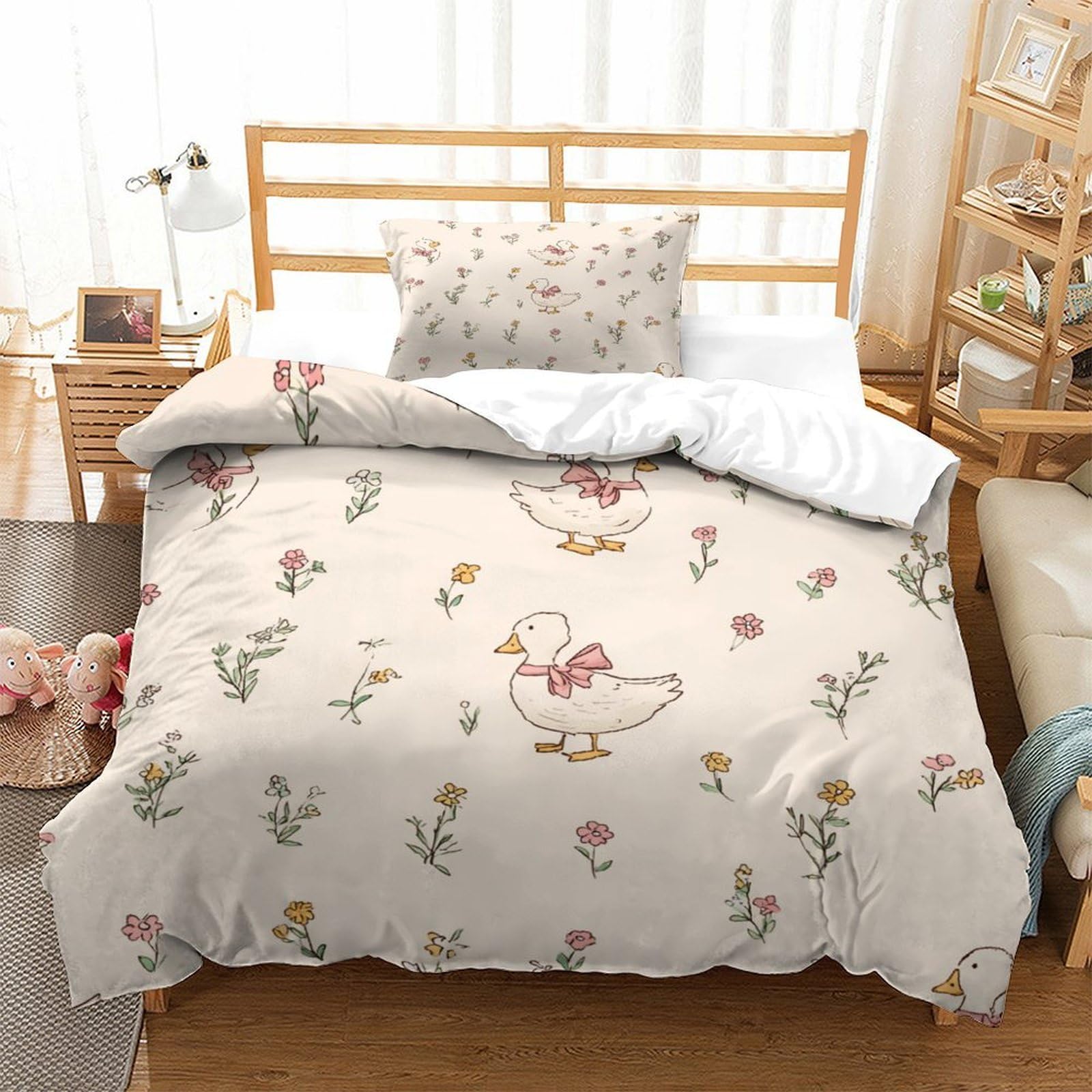 QDZHCPMYK Duck Duvet Cover Sets 2 PCS Hotel Quality Quilt Cover Bedding Bed Covers with Pillowcases with Zipper Closure Ultra Soft Hypoallergenic Microfiber Single（135x200cm）