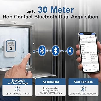 ThermElc TE-B2 Bluetooth Temperature Data Logger, Reuseable Contactless 30m Data Flow for Sealed Containers, Multi-Device Data Comparison, Ideal for Cold Chain Monitoring & Warehouse Mapping