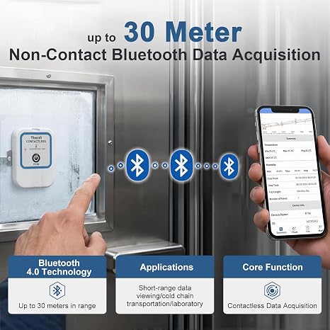 ThermElc TE-B2 Bluetooth Temperature Data Logger, Reuseable Contactless 30m Data Flow for Sealed Containers, Multi-Device Data Comparison, Ideal for Cold Chain Monitoring & Warehouse Mapping
