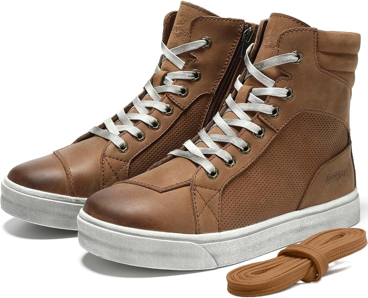 BORLENI Leather Motorcycle Breathable Riding Shoes - Casual Outdoor Street Motorcycle Boots for Men