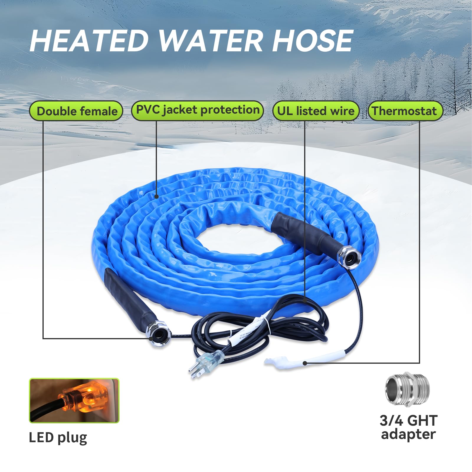 RVMATE Tubo dell'acqua riscaldato per camper 30,5 m, antigelo riscaldato con termostato a risparmio energetico, per camper, casa, giardino, accessori per camper