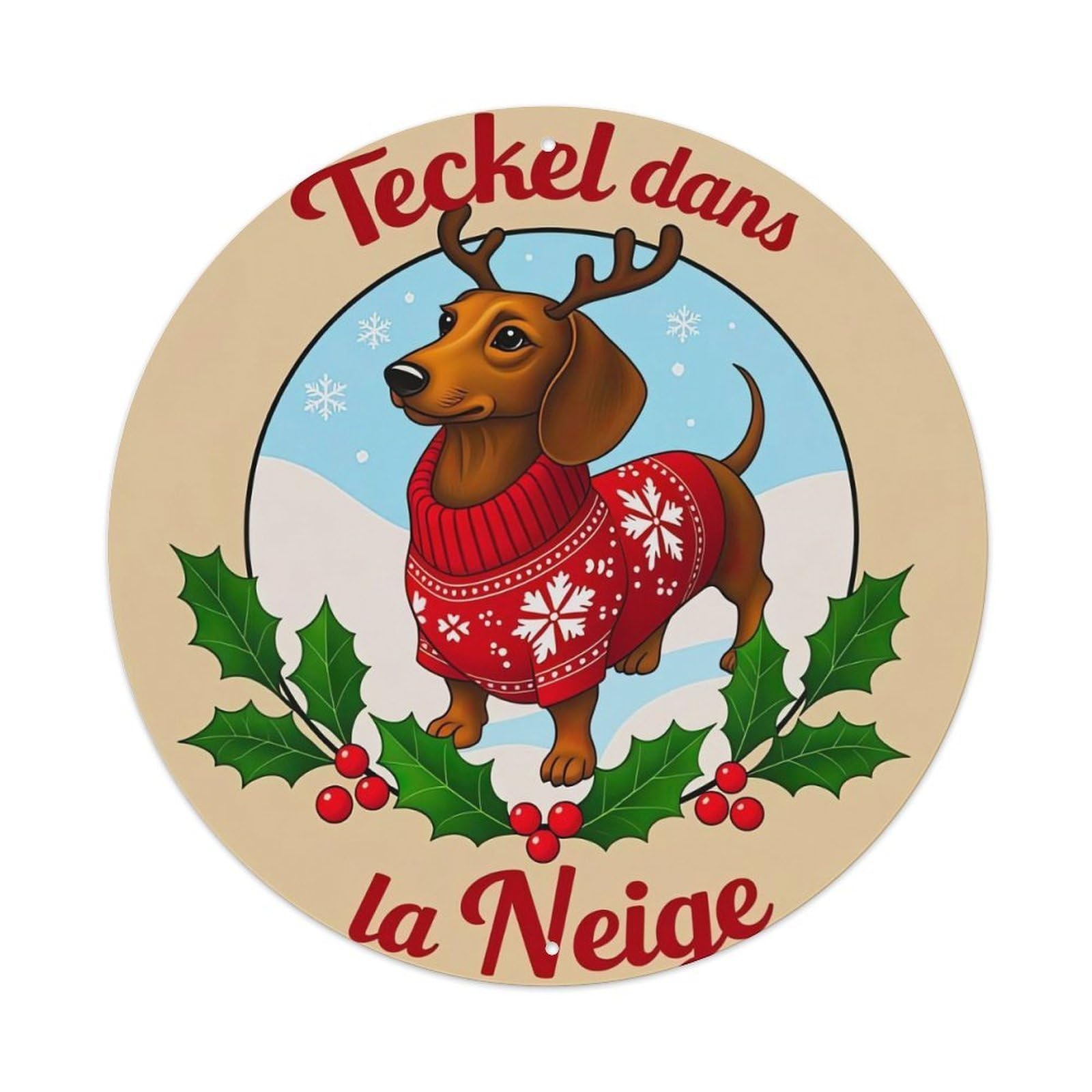 Christmas Dog With Reindeer Antlers Metal Tin Sign