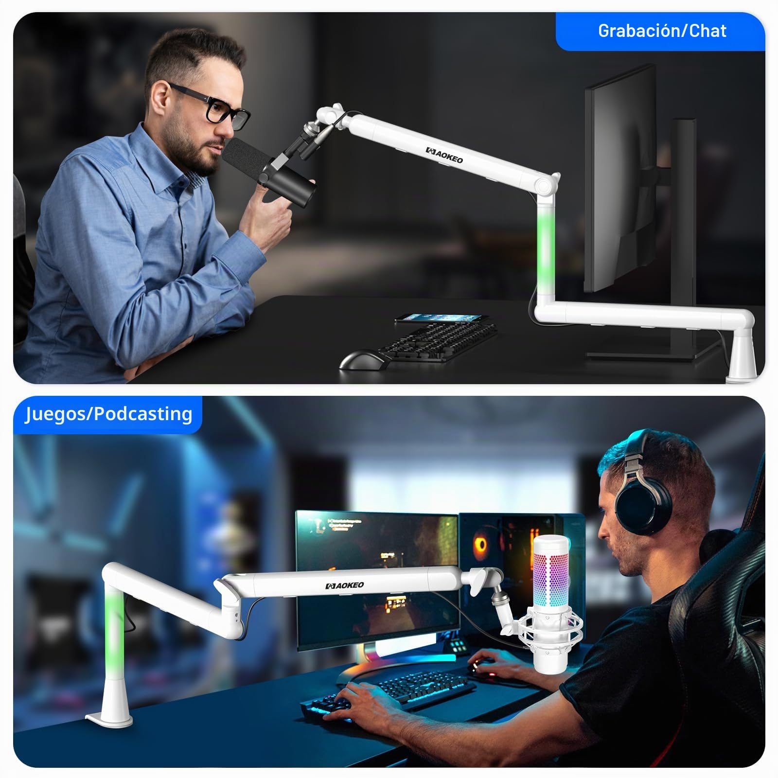 Aokeo AK-55 - Brazo de micrófono ajustable de perfil bajo, adecuado para Blue Yeti, Snowball iCE, HyperX QuadCast, SoloCast, Elgato Wave, etc
