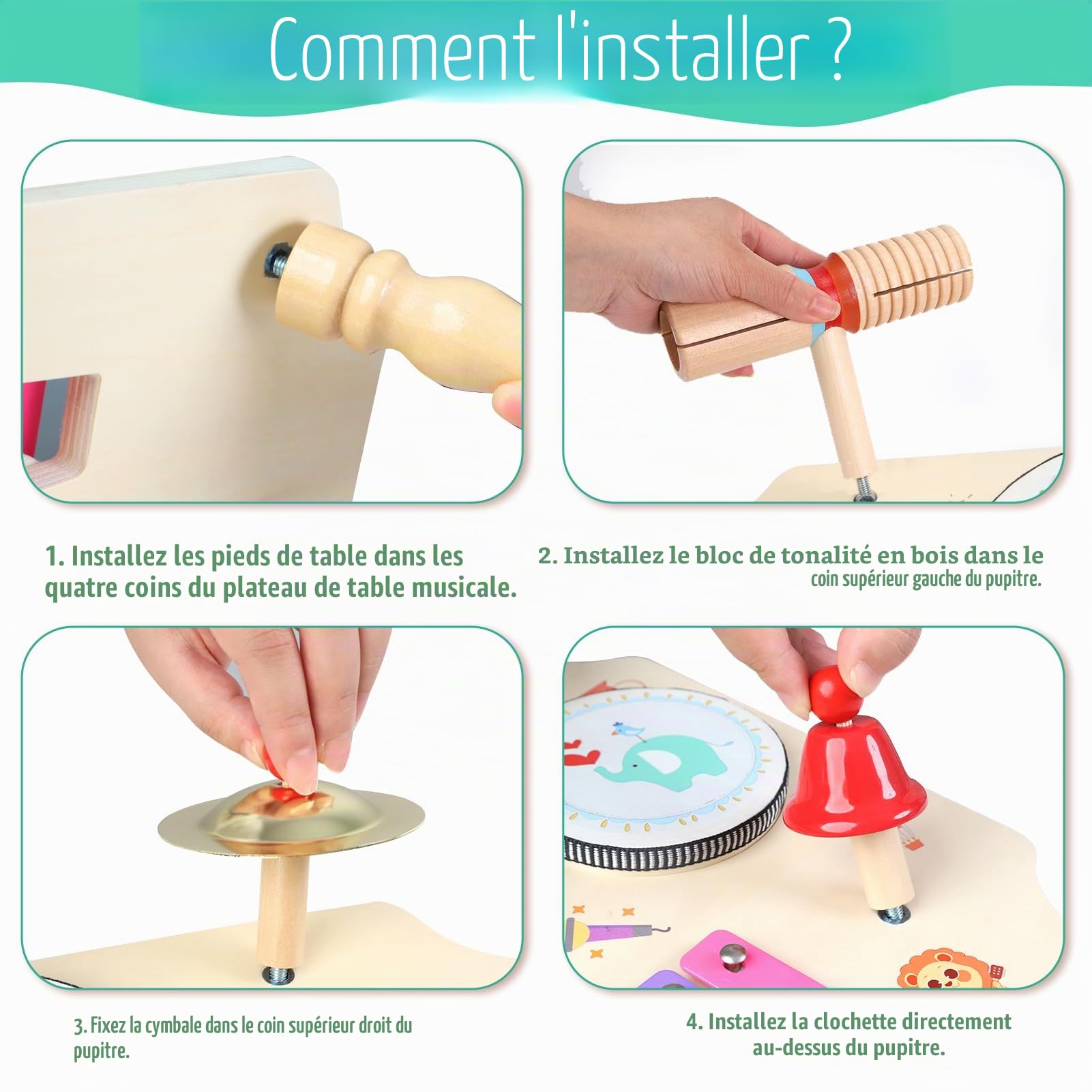 LZDMY Instruments de Musique Bébé 1 2 3 Ans Jouets Musicaux en Bois | Tambour Xylophone Triangle Batterie et Percussions pour Enfants Jouets Montessori Anniversaire Pâques Cadeau Garçon Fille