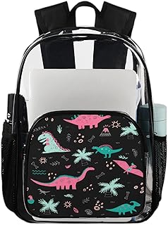 Mochila transparente de dinossauros para uso pesado, mochila transparente impermeável de dinossauro bonito mochila PVC transparente com alça de ombro reforçada para escola, trabalho, viagens, Multicor