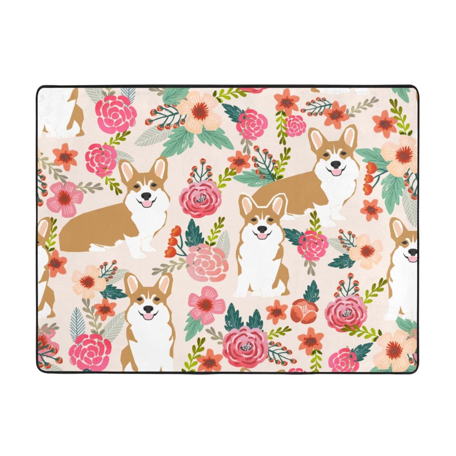 Tapis de chambre doux en flanelle à motif fleurs pour réchauffer les sols froids