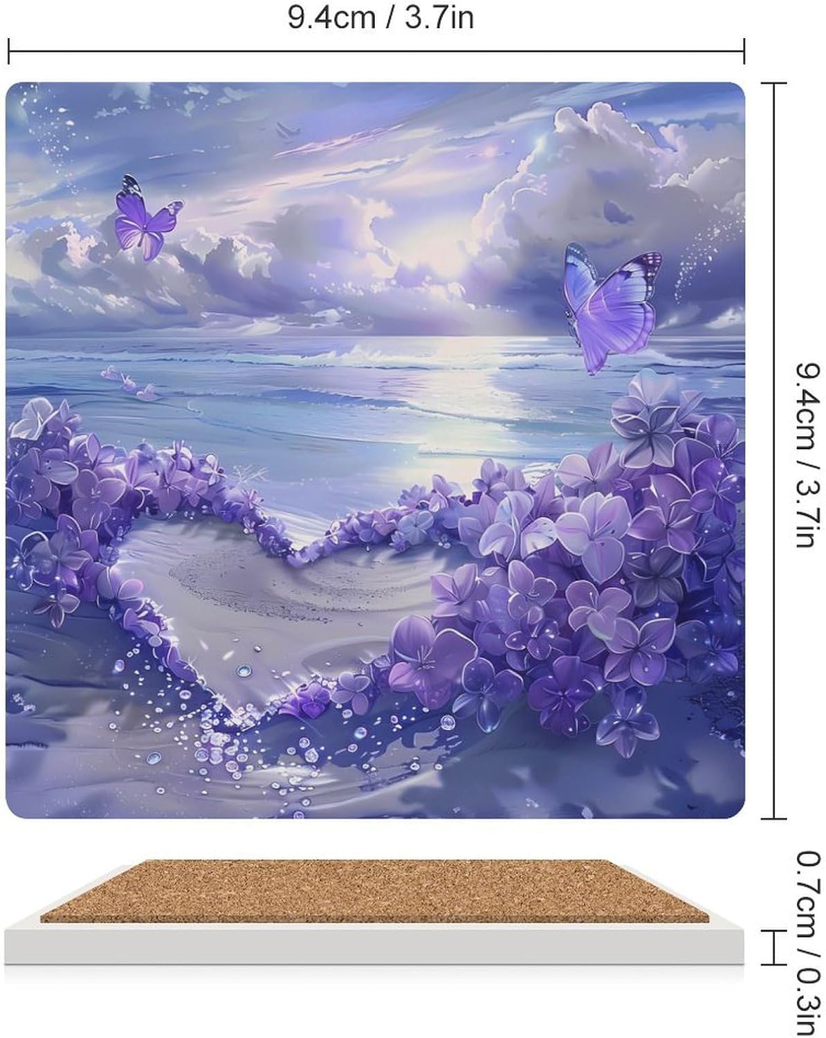Purple Beach Flower Coaster for Drinks Square Ceramic Table Coasters Stone Mat Crafts 4PCS Home Kitchen Decor