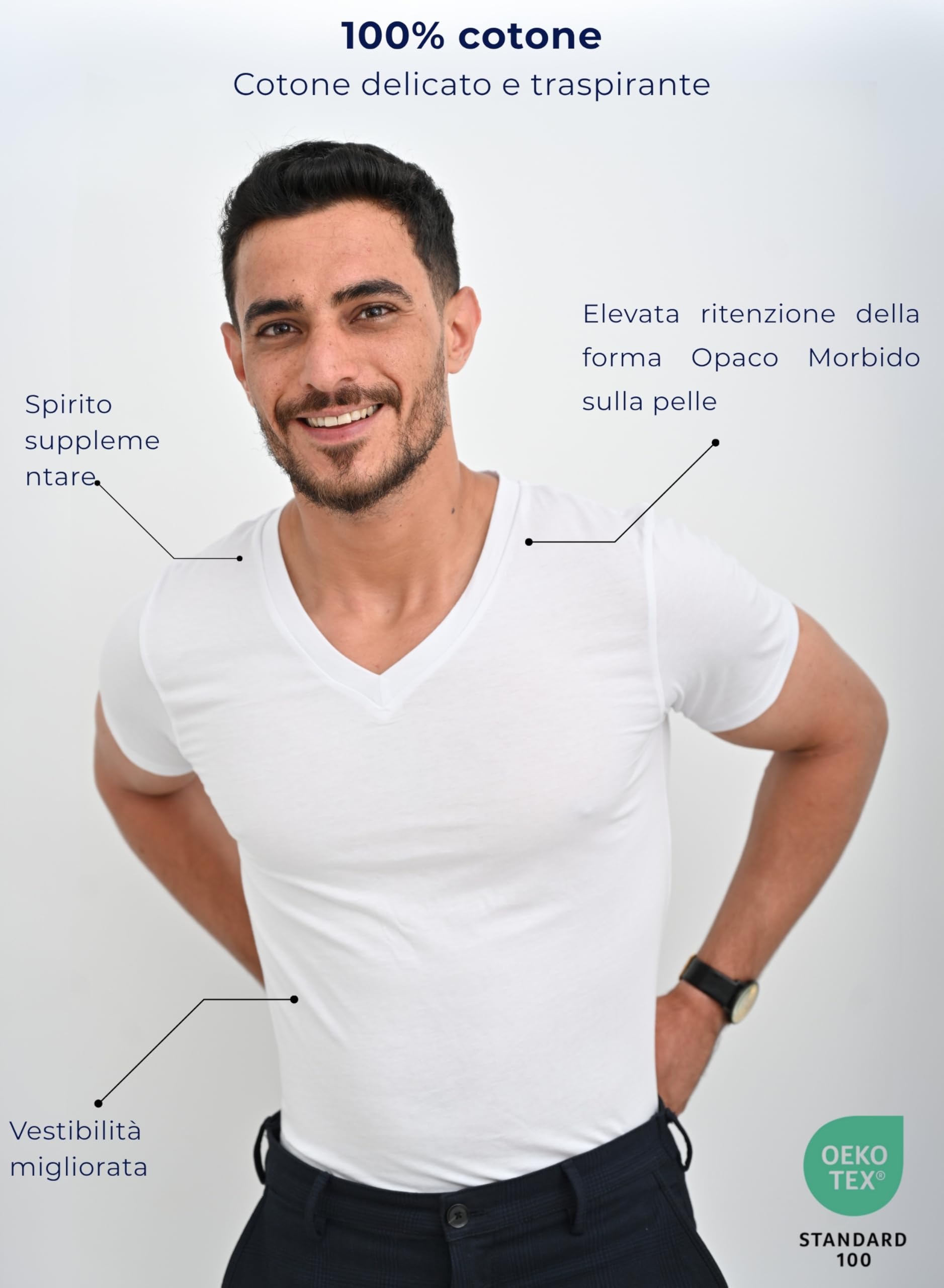 SKIPPER Confezione da 3 T-Shirt Uomo Scollo a V 100% Cotone – Magliette Intime Slim Fit, Traspiranti e Confortevoli, Bianco, S–3XL