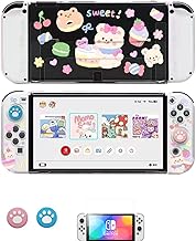 ENFILY Cute Case Compatible with Nintendo Switch OLED 2021, Dockable Case Cover, Ergonomic Soft TPU Grip Case for Joycon, Sparkle Skin Set with Screen Protector and Thumb Caps