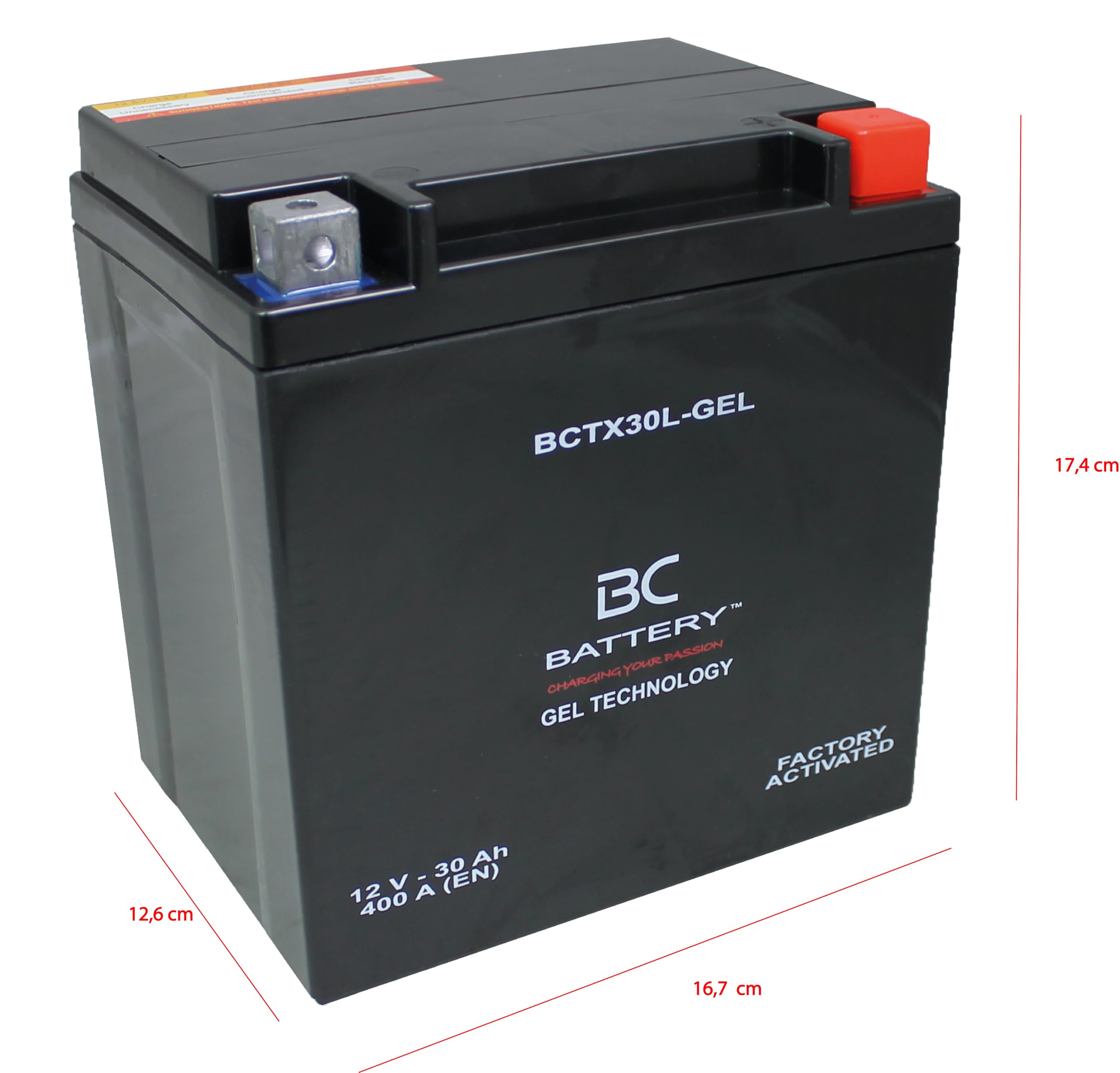 BC BATTERY Batteria Avviamento Moto al GEL 12V 30Ah BCTX30L-GEL Moto&Scooter, esente da manutenzione sigillata precaricata simile a YIX30L-BS
