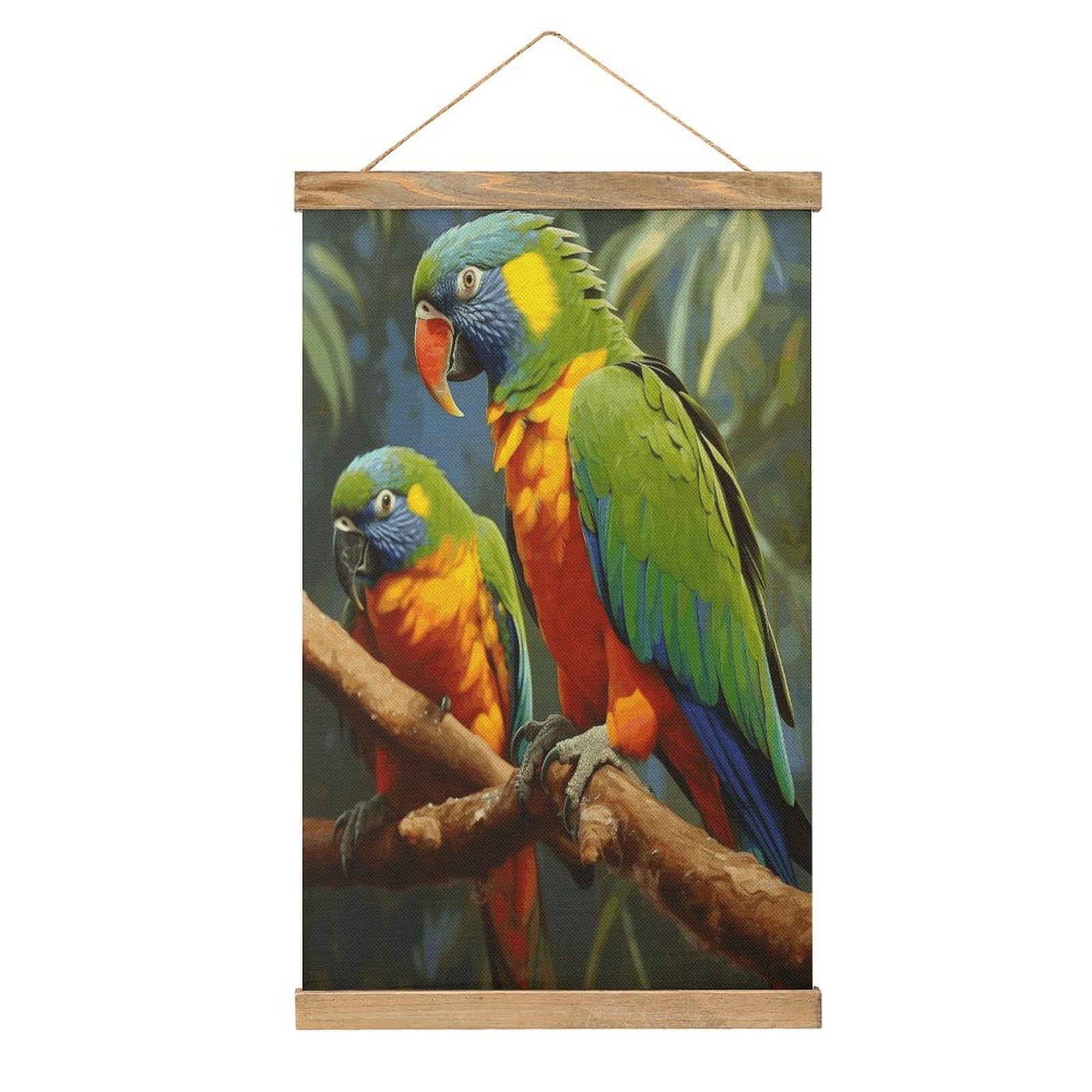 FekiLoot Bird Parrot Painting Linen Hanging Painting Vintage Poster Hanger Frame Wall Decor Art Painting Printed on Linen Without Fading Living Room Office Bedroom Playroom Apartment Decor