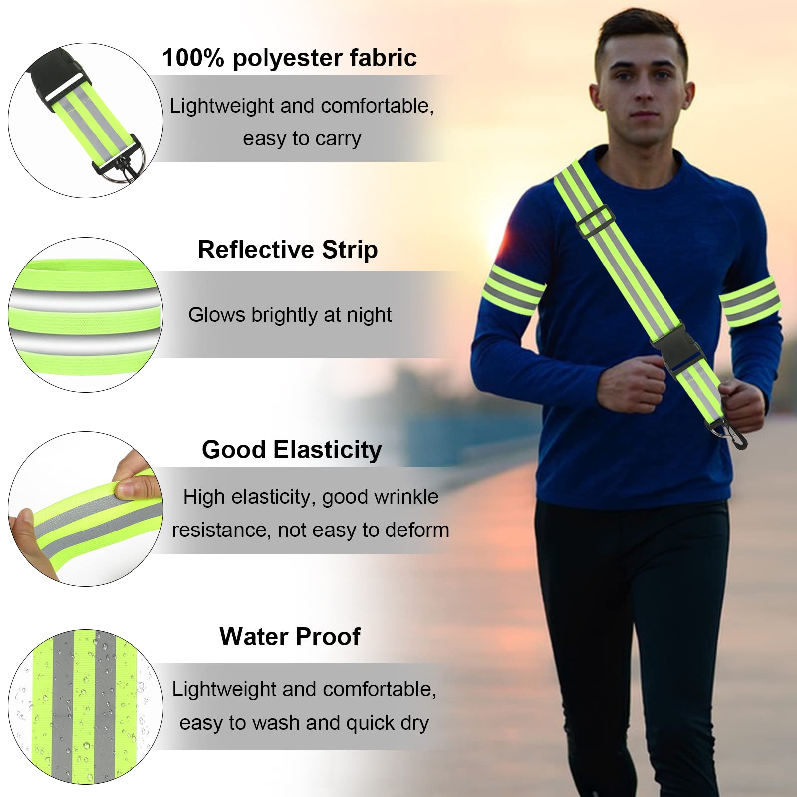 JOCXZI 4 Fasce Riflettenti per Jogging all'aperto, Trekking, Bracciale di Sicurezza Riflettente,La Dimensione della Cintura di Sicurezza Riflettente può Essere regolata a piacimento