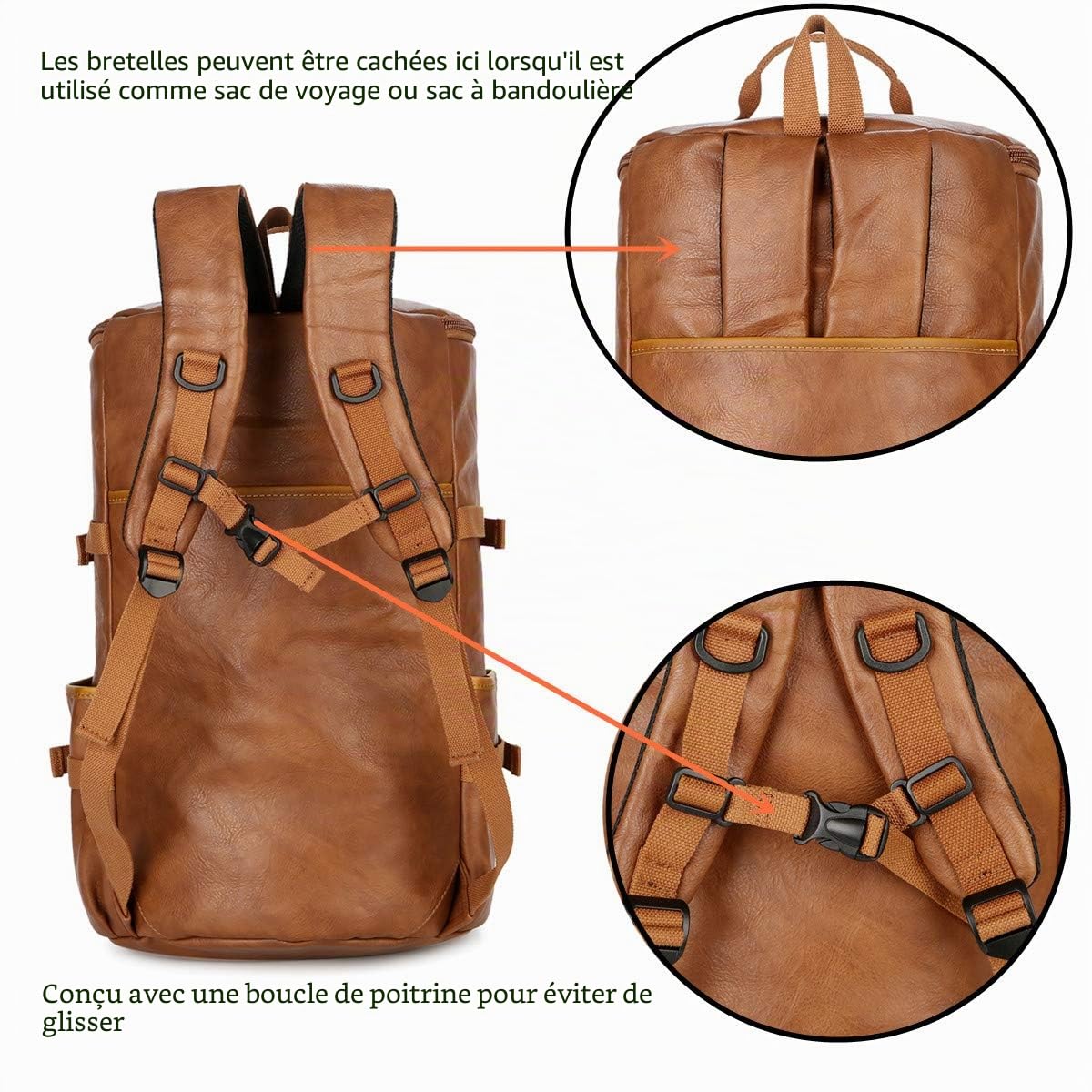 BAOSHA HB-26 Sac fourre-Tout en Cuir 3 Voies pour Homme Sac fourre-Tout de Week-End Sac à Dos à bandoulière Convertible Voyage Randonnée Sac à Dos de Nuit Sac à Main