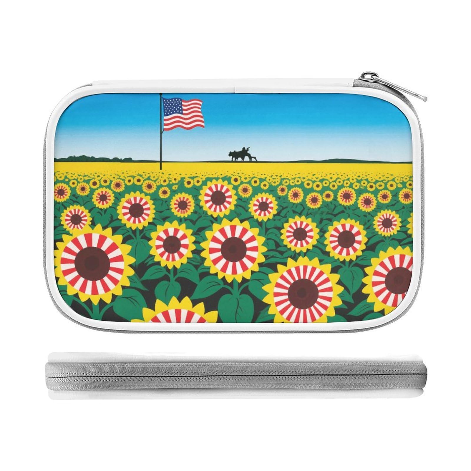 Fodpand Women's Style Large Capacity Pencil Case For Adults - Durable Pu Leather American-Sunflower Pencil Pouch With Zipper Portable Travel Makeup Bag Mini Cosmetic Bag For Office, Travel