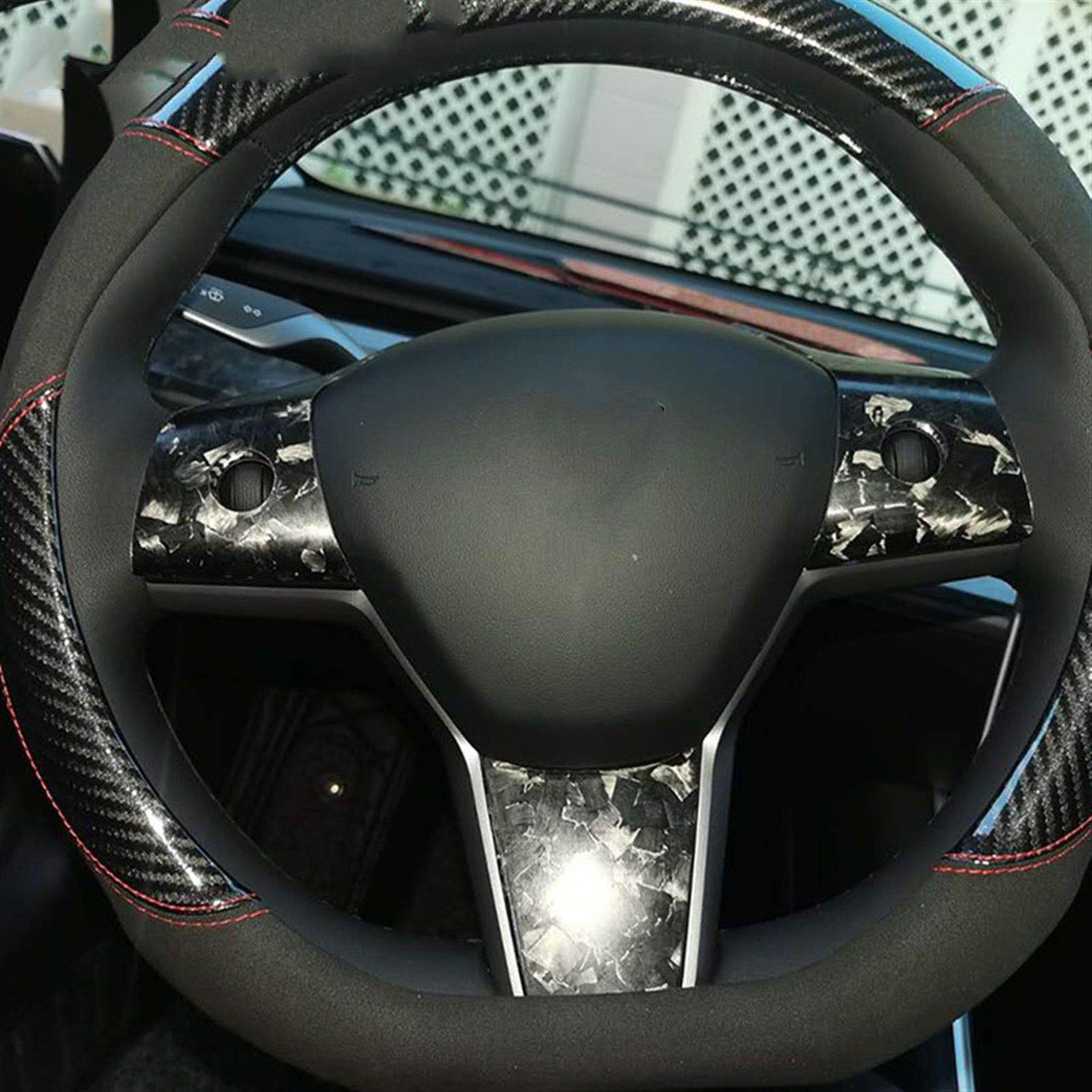 Adesivo coprivolante for auto Protezione in vera fibra di carbonio Accessori interni for decorazioni for bottoni, for Tesla, modello 3 Y Adesivo per consolle centrale